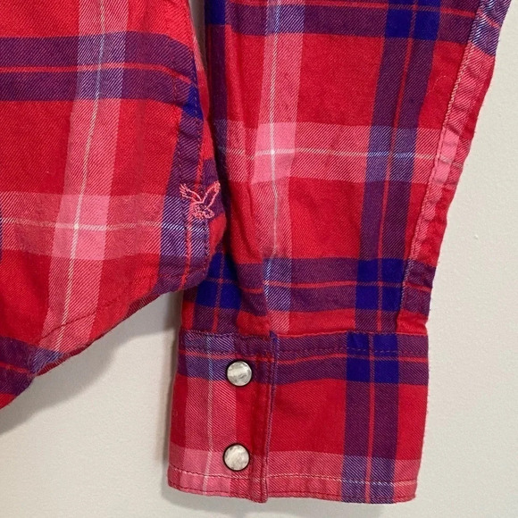 American Eagle Snap Button Down Plaid Shirt Size M - Picture 3 of 9